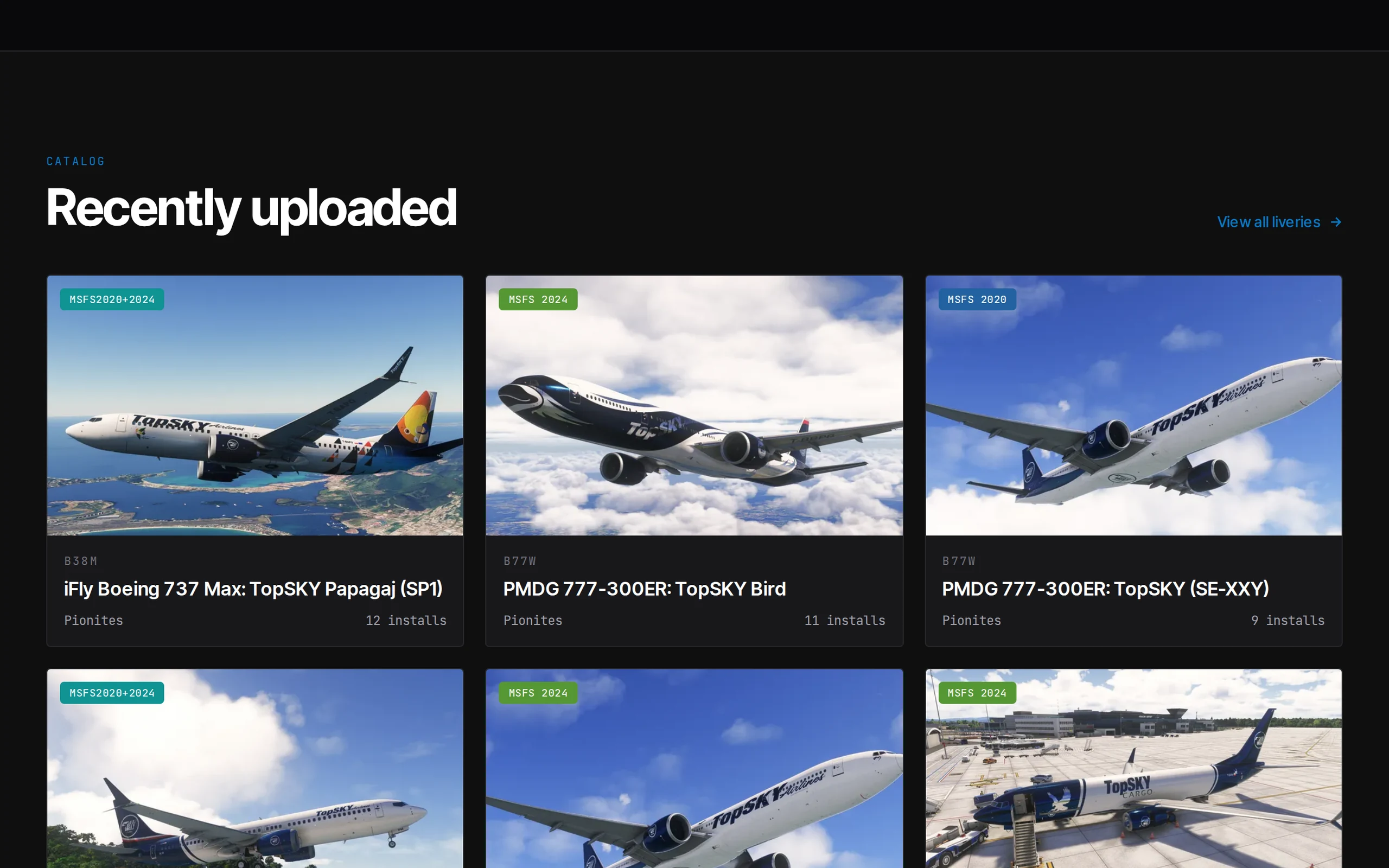 TopSky livery catalogue: recently uploaded aircraft liveries